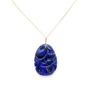 Gold Lapis Pendant, Chinese 14K Yellow Gold Carved Lapis Pumpkin Pendant, Vintag